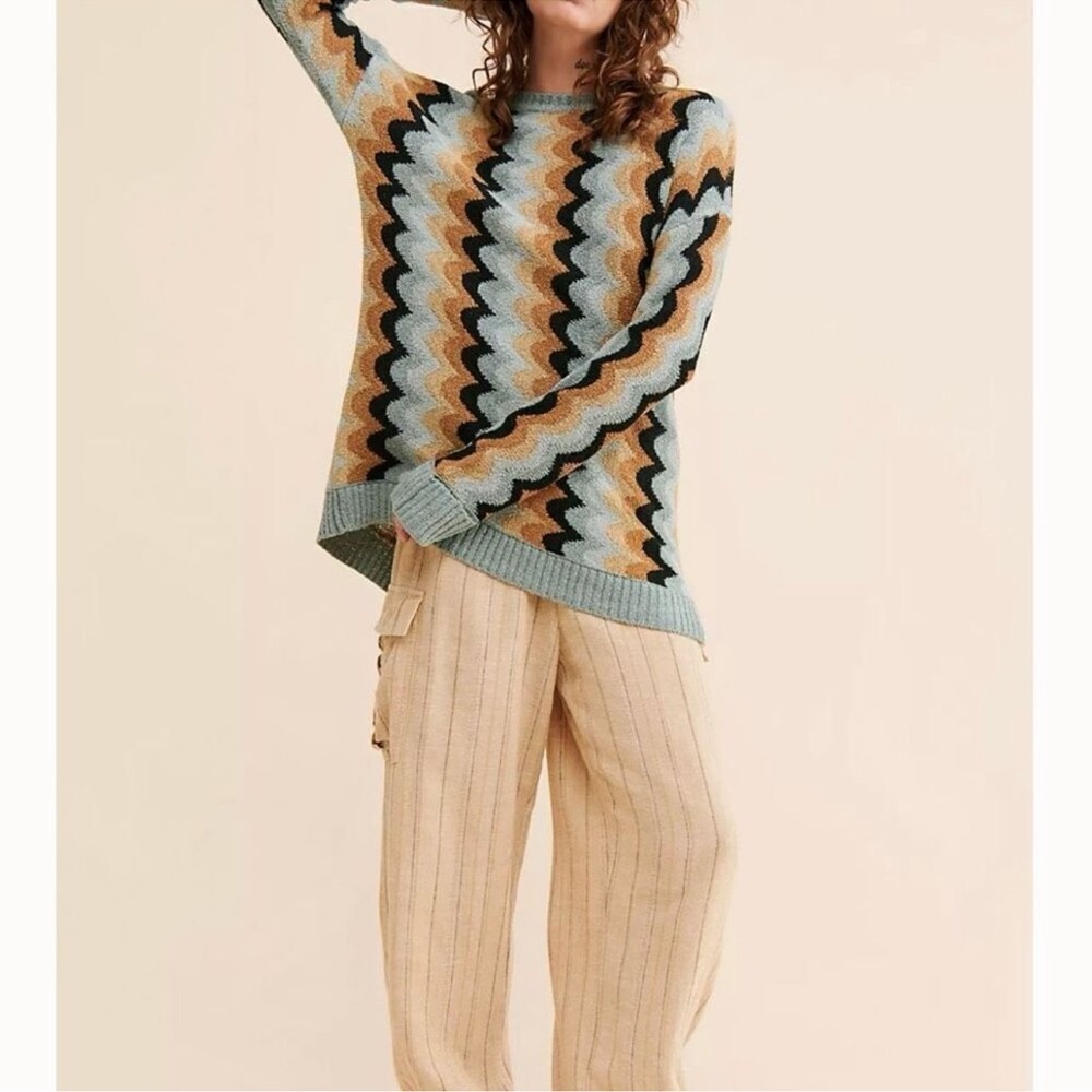 Show Me Your MuMu Wave Stripe Crewneck Knit Sweater Tunic Mini Festival Boho